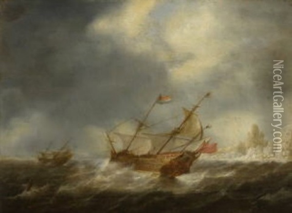 Segelschiffe Auf Sturmisch Bewegter See Oil Painting - Bonaventura Peeters the Elder