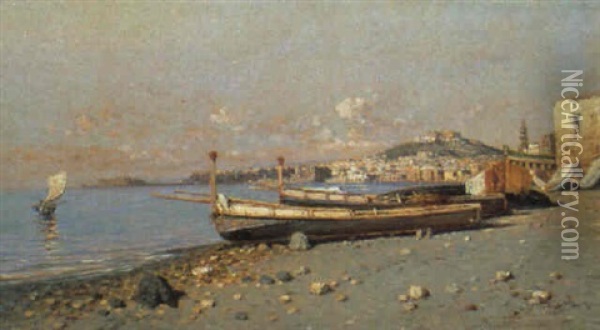 Barche In Secca A Napoli Oil Painting - Giuseppe Carelli