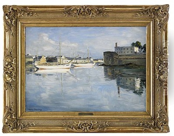 Arriere Port De Concarneau, Bretagne Oil Painting - Andre Eugene Dauchez