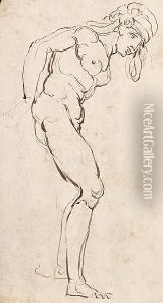 Study Of A Standing Nude Male Wearing A Turban And Turned To The Right Oil Painting - Johann Henry Fuseli