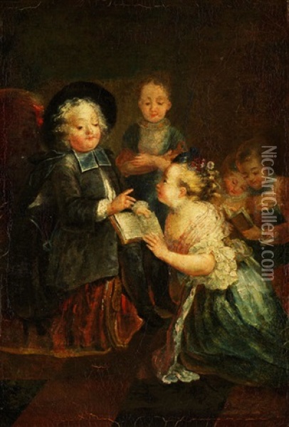 Kinderszene Mit Einem Als Priester Verkleideten Kleinen Knaben Oil Painting - Charles Dominique Joseph Eisen
