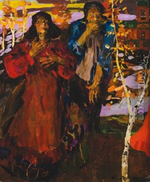 Two Peasant Women Oil Painting - Filip Malyavin