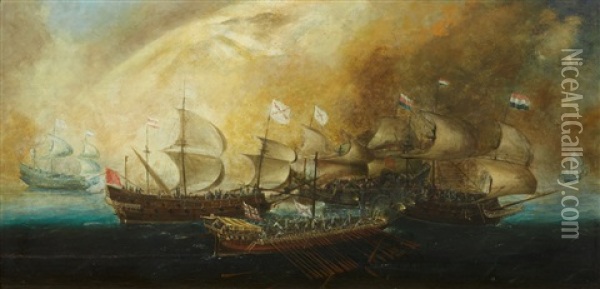 A Naval Battle Oil Painting - Bonaventura Peeters the Elder