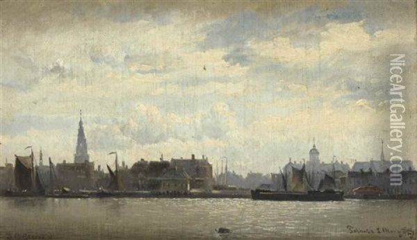 A View Of Amsterdam With The River Ij Seen From The Tolhuis Oil Painting - Johan Conrad Greive
