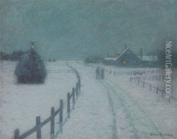 A Winter Evening Walk Oil Painting - Lovell Birge Harrison