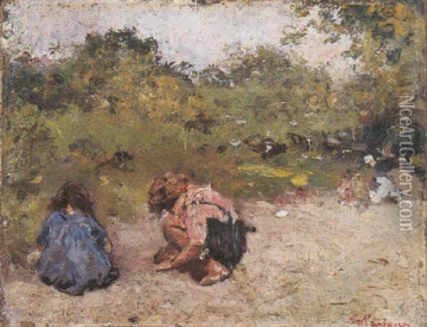 Bimbi Al Parc Monceau Oil Painting - Raffaele Ragione