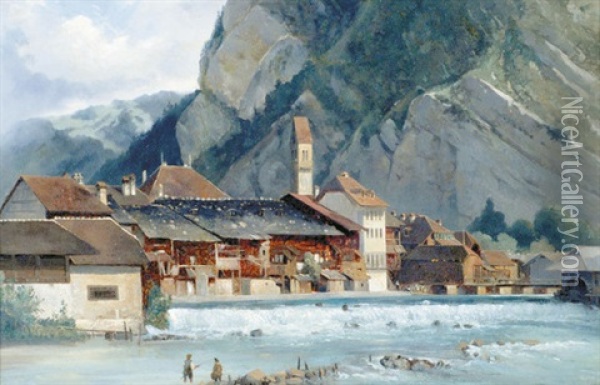 Ansicht Von Unterseen Oil Painting - Karl Girardet