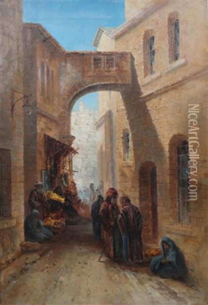 Alley In The Old City Of Jerusalem Oil Painting - Samuel Lawson Booth