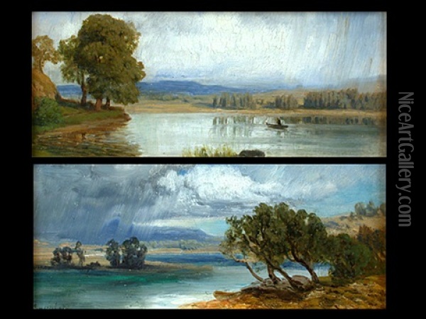 Seelandschaft (+ Another Similar; Pair) Oil Painting - Anton Hlavacek