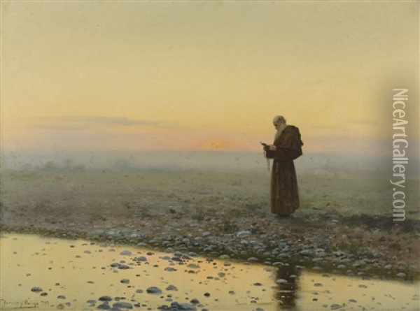 A Monk At Prayer Oil Painting - J. Ferrer y Palloja