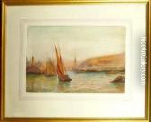 Fishing Boats In Scarborough Harbour Oil Painting - Robert Malcolm Lloyd