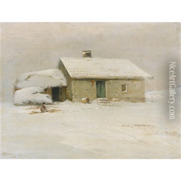 Winterlandschaft Mit Haus Oil Painting - Alexei Vasilievitch Hanzen