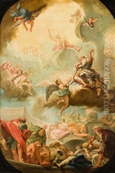 Triunfo De San Sebastian (boceto Para Techo) Oil Painting - Antonio Gonzalez Velazquez