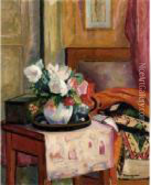 Roses Blanches Sur La Table Oil Painting - Henri Charles Manguin