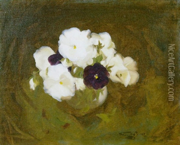 White And Purple Violas Oil Painting - Stuart James Park