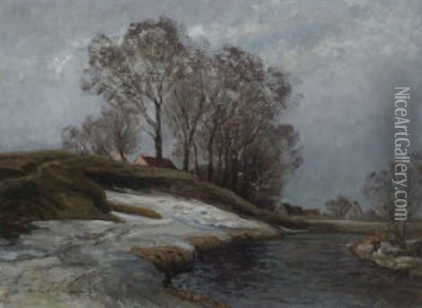 Flusslandschaft Im Vorfruhling Oil Painting - Otto Gampert