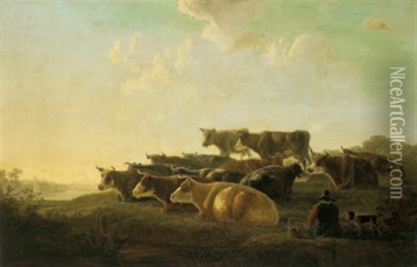 Ruhende Kuhe In Einer Hollandischen Weidelandschaft Oil Painting - Aelbert Cuyp