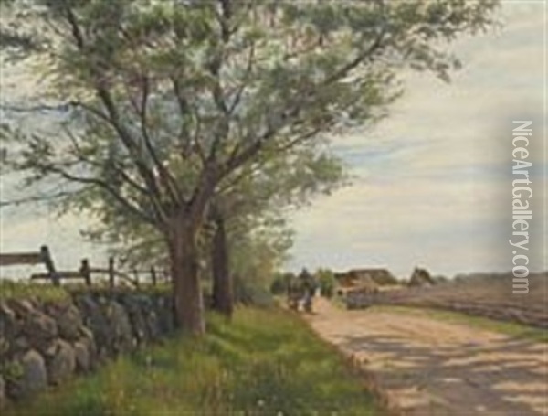 Summerday With People On A Country Road Oil Painting - Hans Ludvig Smidth
