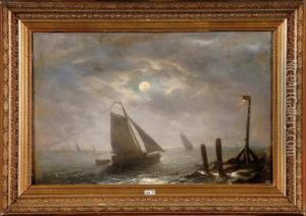 Marine Au Clair De Lune Oil Painting - Jan Vermeulen