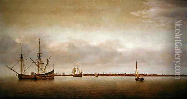 View of Hoorn with shipping Oil Painting - Abraham de Verwer