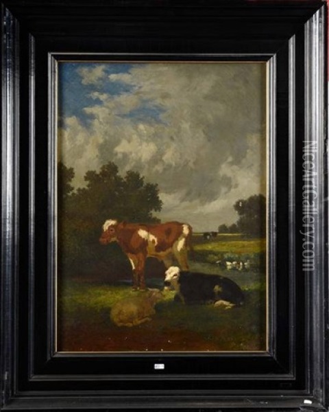 Vaches Et Mouton Au Pre Oil Painting - Edouard Woutermaertens
