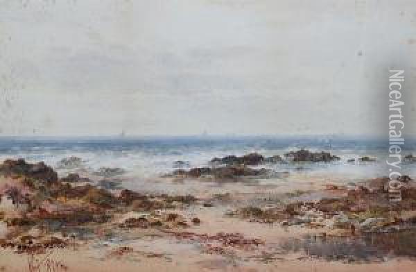 A Shore Scene, Possibly In North Wales Oil Painting - Albert Pollitt