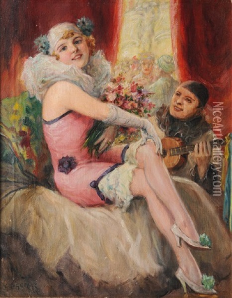 In The Vienna Cabaret Oil Painting - Richard Geiger