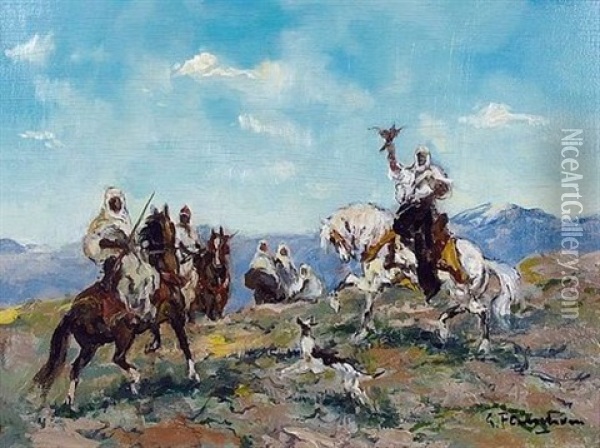 La Chasse Aux Faucons Oil Painting - Gustave Flasschoen