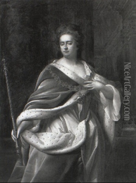 Portrait Of Queen Anne Wearing The Order Of St. George Oil Painting - Edmund Lilly