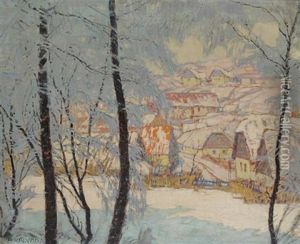 A Village In Winter Oil Painting - Alois Kalvoda
