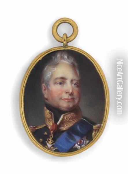 King William Iv (1765-1837), In Blue Coat With Gold Embroidered Collar And Gold Epaulettes, Wearing The Blue Sash And Breast-star Of The Order Of The Garter And The Badge Of The Order Of The Bath (after Andrew Morton) Oil Painting - Henry Bone