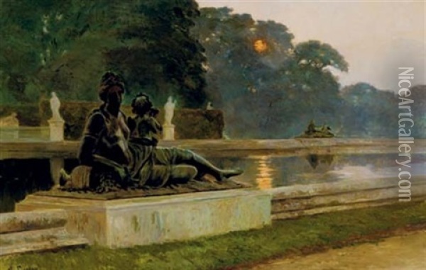 Fountain In The Park Oil Painting - Alden Pierson