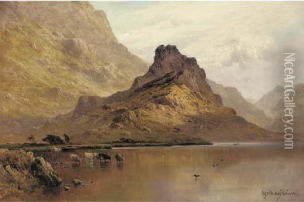 The Falcon Craig, Derwentshire Oil Painting - Alfred de Breanski