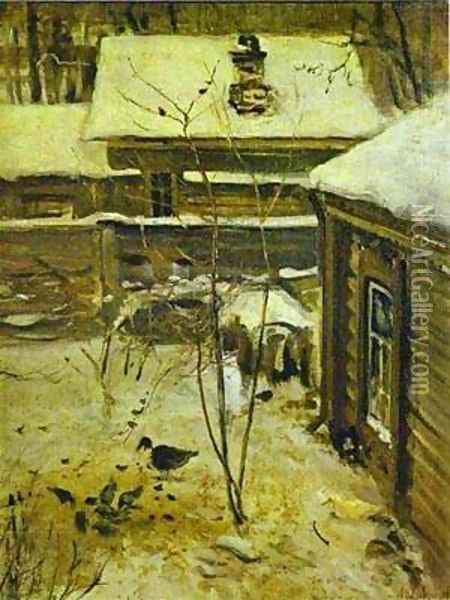 Yard Winter1870s Oil Painting - Alexei Kondratyevich Savrasov