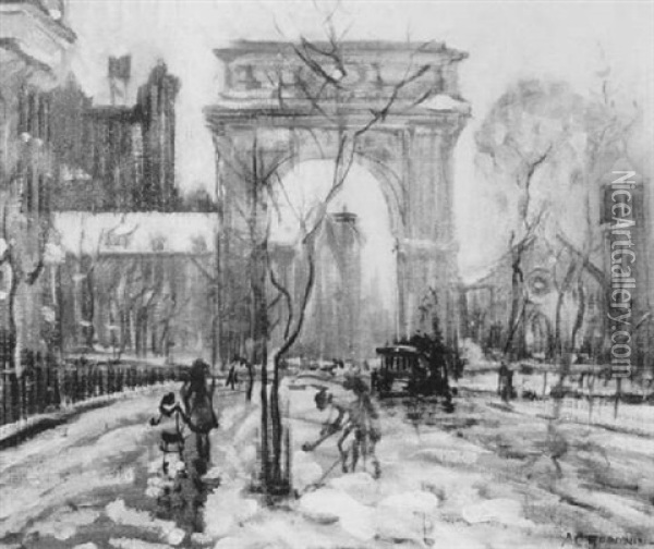 Washington Arch, 5th Ave, New York Oil Painting - Arthur Clifton Goodwin