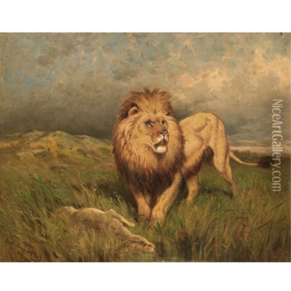 Lion And Prey - The Kill Oil Painting - Rosa Bonheur