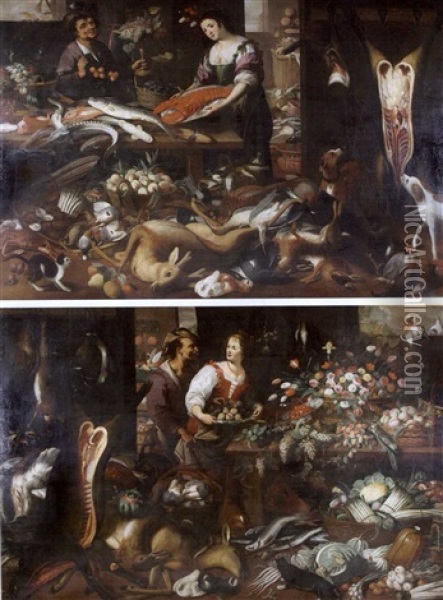 Nature Morte Aux Poissons Et Gibier (+ Nature Morte Aux Fleurs Et Fruits; Pair; In Collab. W/studio Of Adriaen Van Utrecht) Oil Painting - Jan Erasmus Quellinus