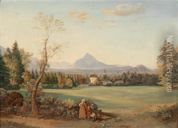 Blick Auf Die Festung Hohensalzburg Von Aigen Aus Oil Painting - Josef Mayburger