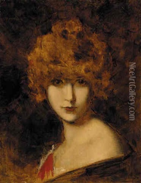 Portrait Of A Girl, Head And Shoulders, With Auburn Hair Oil Painting - Jean Jacques Henner