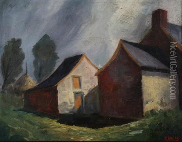 Farmhouses And Shadows Oil Painting - Raoul Adam