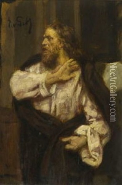 Figurenstudie - Christus (+ Other Sketches, Verso) Oil Painting - Eduard (Karl-Franz) von Gebhardt