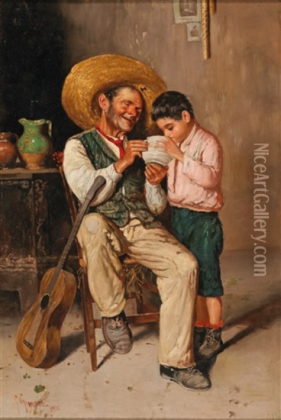 A Good Drink Oil Painting - Giuseppe Giardiello