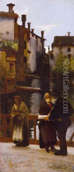 Canale In Citta Oil Painting - Angelo Dall'Oca Bianca