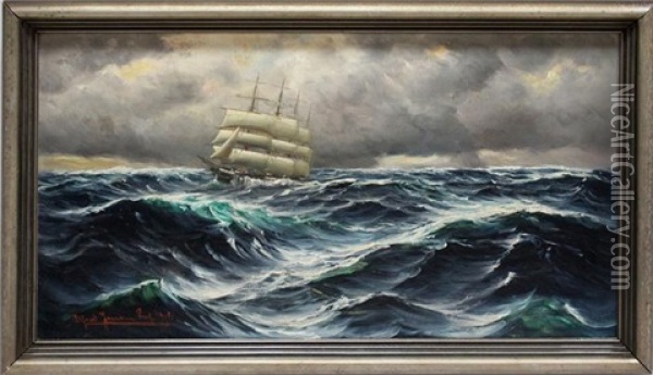 Dreimaster Auf Sturmischer See Oil Painting - Georg Karl Koch