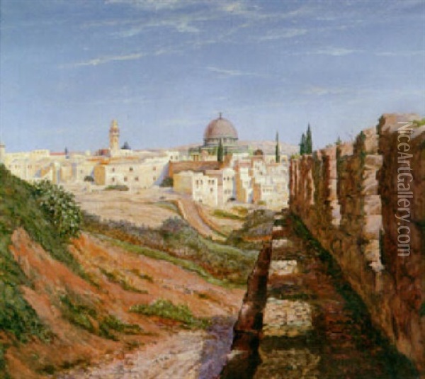 View Of Jerusalem With The Temple Mount Oil Painting - Hans Andersen Brendekilde