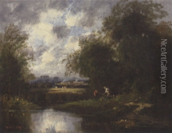 Bord De Riviere Oil Painting - Charles Van Wijk