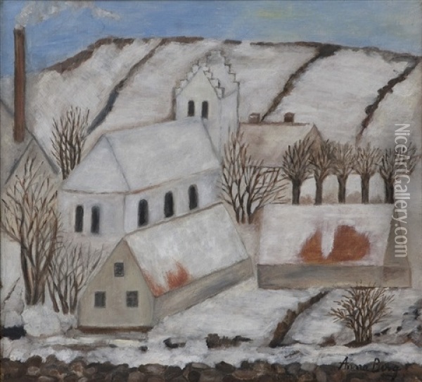 Forslovs Kyrka I Vinterskrud Oil Painting - Anna Berg