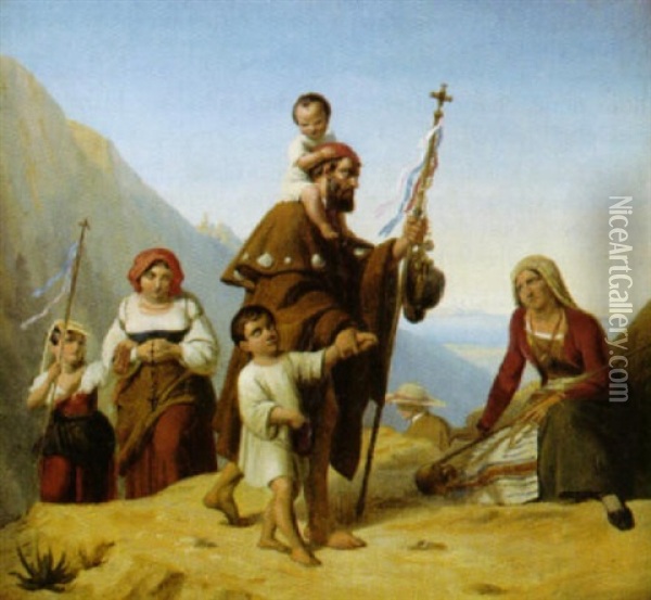 Pilgerzuge In Den Italienischen Bergen Oil Painting - Eduard Daege