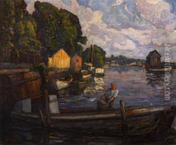 Untitled (new England Fisherman) Oil Painting - Samuel A. Weiss
