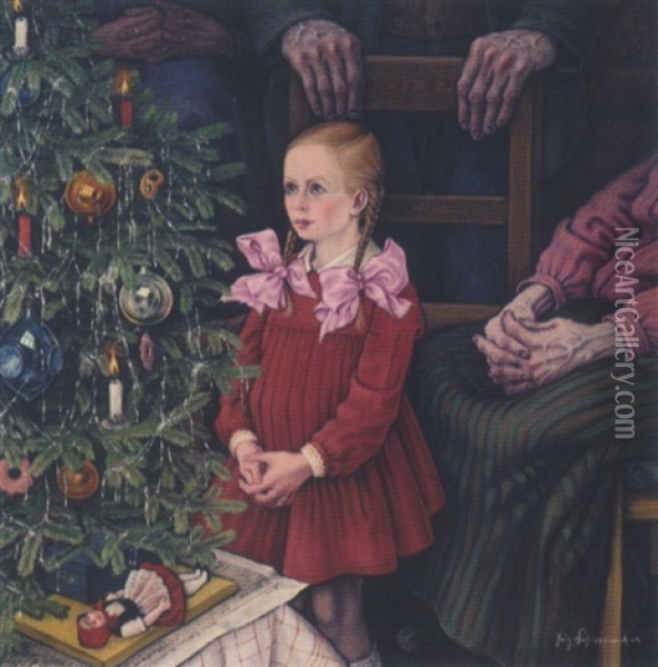 Madchen Vor Dem Weihnachtsbaum Oil Painting - Fritz Schirrmacher